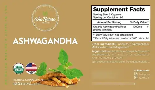 Via Natural Ashwagandha 1000MG - 120 Capsulas