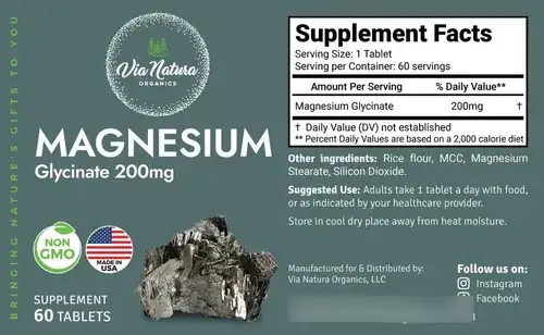 Via Natural Magnesium Glycinate 200MG